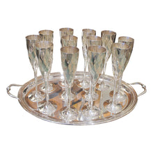 Load image into Gallery viewer, Set of 12 Silver-Plated Champagne Flutes with Tray, Stamped Saint Hilaire – French, 1970s