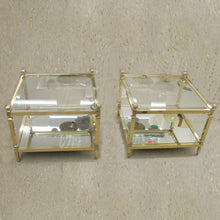 Load image into Gallery viewer, Pair of 1970s Italian Brass and Glass Two-Tier Side Tables with Mirrored Shelves

