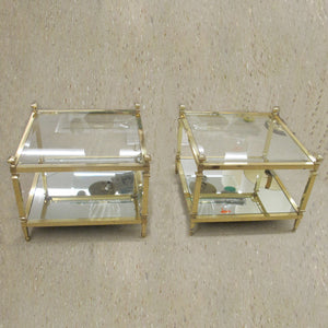 Pair of 1970s Italian Brass and Glass Two-Tier Side Tables with Mirrored Shelves