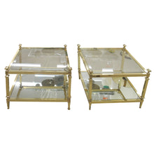 Load image into Gallery viewer, Pair of 1970s Italian Brass and Glass Two-Tier Side Tables with Mirrored Shelves
