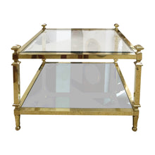 Load image into Gallery viewer, Pair of 1970s Italian Brass and Glass Two-Tier Side Tables with Mirrored Shelves
