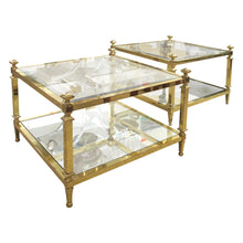 Load image into Gallery viewer, Pair of 1970s Italian Brass and Glass Two-Tier Side Tables with Mirrored Shelves
