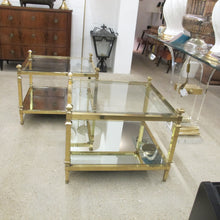 Load image into Gallery viewer, Pair of 1970s Italian Brass and Glass Two-Tier Side Tables with Mirrored Shelves
