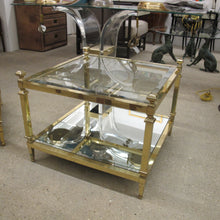 Load image into Gallery viewer, Pair of 1970s Italian Brass and Glass Two-Tier Side Tables with Mirrored Shelves