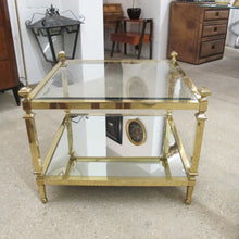 Load image into Gallery viewer, Pair of 1970s Italian Brass and Glass Two-Tier Side Tables with Mirrored Shelves

