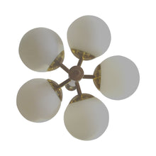 Load image into Gallery viewer, 1950s Swedish Brass Ceiling Light with Five Opal Glass Globes
