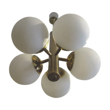 Load image into Gallery viewer, 1950s Swedish Brass Ceiling Light with Five Opal Glass Globes
