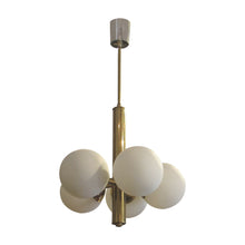 Load image into Gallery viewer, 1950s Swedish Brass Ceiling Light with Five Opal Glass Globes
