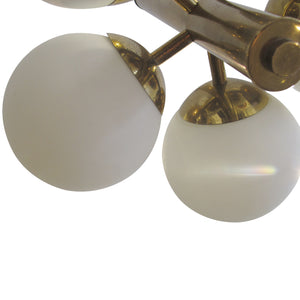 1950s Swedish Brass Ceiling Light with Five Opal Glass Globes