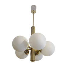 Load image into Gallery viewer, 1950s Swedish Brass Ceiling Light with Five Opal Glass Globes
