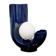 Load image into Gallery viewer, Italian Blue Glazed Ceramic Table Lamp with Opal Globe and Vase Detail, 1970s