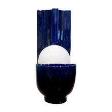 Load image into Gallery viewer, Italian Blue Glazed Ceramic Table Lamp with Opal Globe and Vase Detail, 1970s
