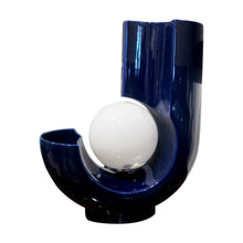Load image into Gallery viewer, Italian Blue Glazed Ceramic Table Lamp with Opal Globe and Vase Detail, 1970s