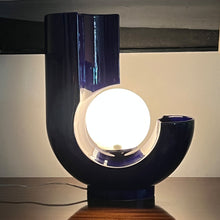Load image into Gallery viewer, Italian Blue Glazed Ceramic Table Lamp with Opal Globe and Vase Detail, 1970s