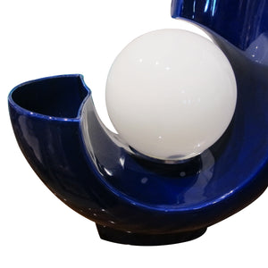 Italian Blue Glazed Ceramic Table Lamp with Opal Globe and Vase Detail, 1970s