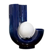 Load image into Gallery viewer, Italian Blue Glazed Ceramic Table Lamp with Opal Globe and Vase Detail, 1970s