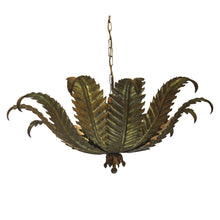 Load image into Gallery viewer, Vintage 1950s Spanish Fern Leaf Tole Chandelier with Layered Fronds
