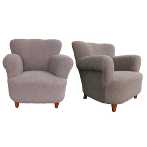 Pair of 1950s Swedish armchairs in Taupe Bouclé Fabric