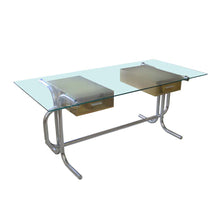 Load image into Gallery viewer, 1970s Glass Top on Tubular Metal frame with Brass Italian Desk
