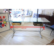 Load image into Gallery viewer, 1970s Glass Top on Tubular Metal frame with Brass Italian Desk