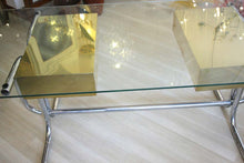 Load image into Gallery viewer, 1970s Glass Top on Tubular Metal frame with Brass Italian Desk