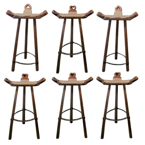 Set of 6 Sculptural Barstools by Sergio Rodrigues in Brazilian Hardwood