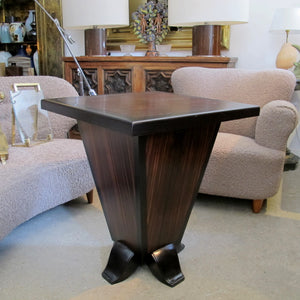 French Art Deco Walnut Veneer Side Table with Inverted Pyramid Base