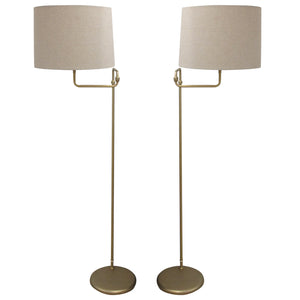 Pair of 1970s Swedish Brass Floor Lamps with Adjustable Swivel Arms