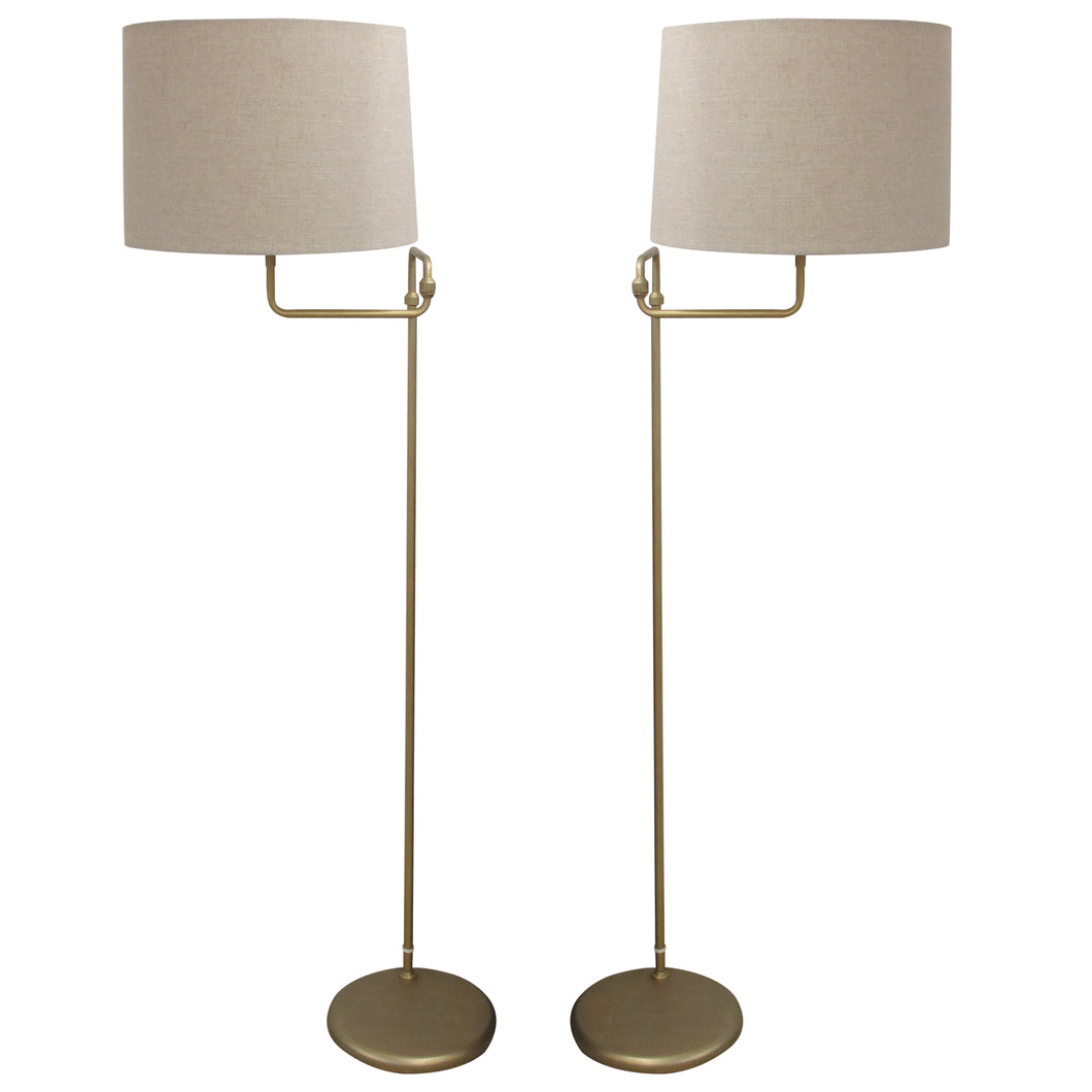 Pair of 1970s Swedish Brass Floor Lamps with Adjustable Swivel Arms