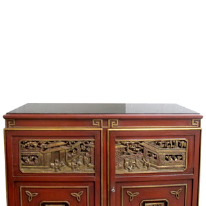 1950s Swedish-made Chinoiserie Drinks Cabinet with Carved Panels