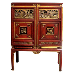 1950s Swedish-made Chinoiserie Drinks Cabinet with Carved Panels