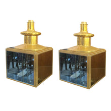 Load image into Gallery viewer, Pair of 1950s Italian Brass and Glass Table Lamps with Mirrored Panels