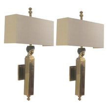 Load image into Gallery viewer, Pair of Mid-Century Spanish Brass Wall Sconces with Sculptural Bust Detail