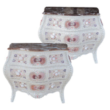 Load image into Gallery viewer, Pair of 1920s Swedish Bombe Chests with Marble Tops and Seashell Embellishment