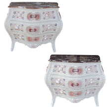 Load image into Gallery viewer, Pair of 1920s Swedish Bombe Chests with Marble Tops and Seashell Embellishment