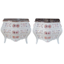 Load image into Gallery viewer, Pair of 1920s Swedish Bombe Chests with Marble Tops and Seashell Embellishment
