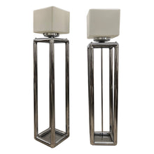 Load image into Gallery viewer, Pair of Tall 1970s Modernist Chrome Floor Lamps, Frosted Glass Cube Shades, English