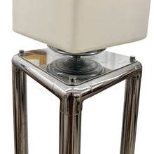 Load image into Gallery viewer, Pair of Tall 1970s Modernist Chrome Floor Lamps, Frosted Glass Cube Shades, English