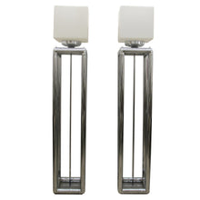 Load image into Gallery viewer, Pair of Tall 1970s Modernist Chrome Floor Lamps, Frosted Glass Cube Shades, English