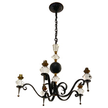 Load image into Gallery viewer, Mid-Century French Wrought Iron and Cristal de Sèvres Five-Branch Chandelier