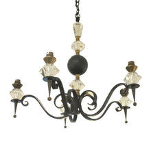 Load image into Gallery viewer, Mid-Century French Wrought Iron and Cristal de Sèvres Five-Branch Chandelier