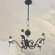 Load image into Gallery viewer, Mid-Century French Wrought Iron and Cristal de Sèvres Five-Branch Chandelier