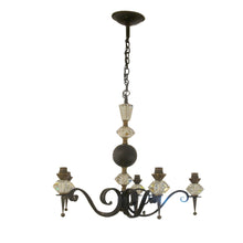 Load image into Gallery viewer, Mid-Century French Wrought Iron and Cristal de Sèvres Five-Branch Chandelier