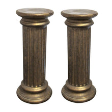 Load image into Gallery viewer, Pair of Bronze Finish Ceramic Fluted Columns – Decorative Pedestals, English
