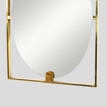 Load image into Gallery viewer, Mid-century style rectangular brass frame with oval mirror