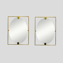 Load image into Gallery viewer, Mid-century style rectangular brass frame with oval mirror