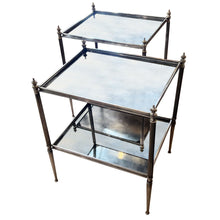 Load image into Gallery viewer, Pair of French Midcentury Silver Plated Brass and Eglomise Glass Side Tables