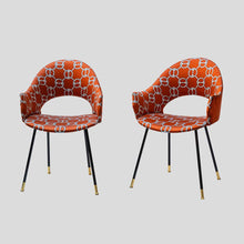 Load image into Gallery viewer, Pair iconic round back chairs upholstered in Hermes fabric