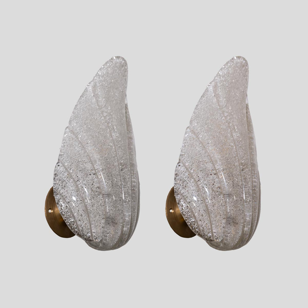 Pair of Italian 1950s glass leaf shaped wall lights
