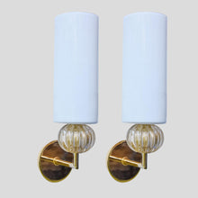 Load image into Gallery viewer, Pair of Murano Glass white and Gold glass wall sconces
